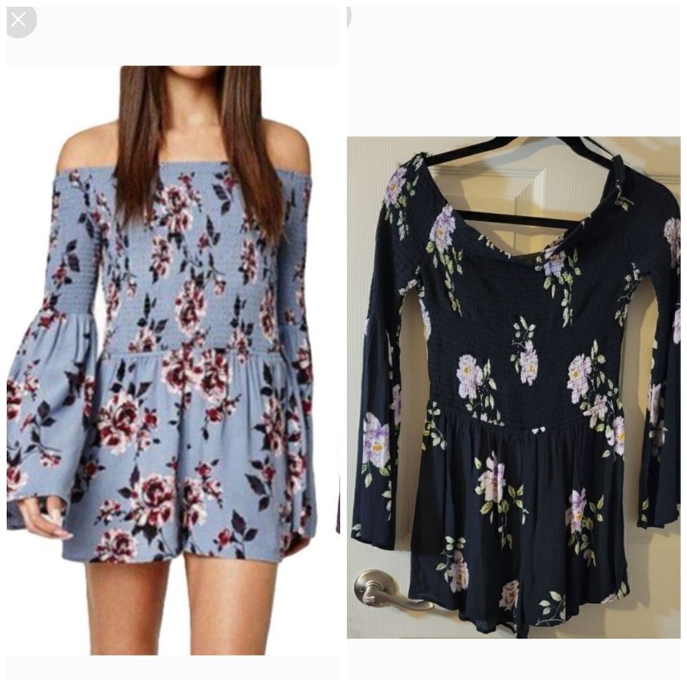 Kendall & Kylie Floral Off-Shoulder Dresses - Blue and Black